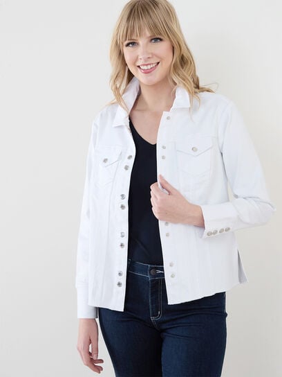 White Denim Jacket with Silver Snaps by GG Jeans