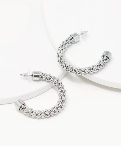 Textured Silver Medium Hoop Earrings