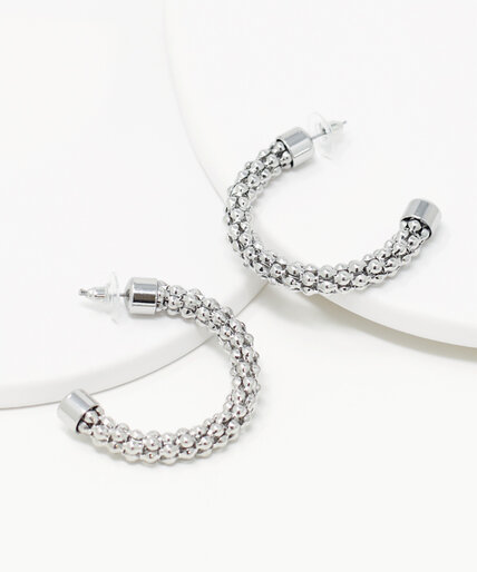Textured Silver Medium Hoop Earrings Image 3