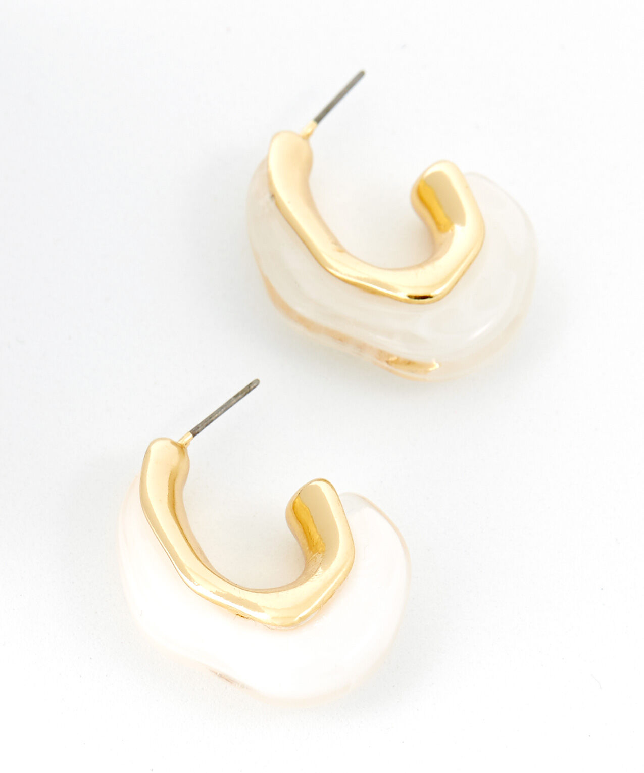 White and Gold Asymmetrical Chunky Earrings