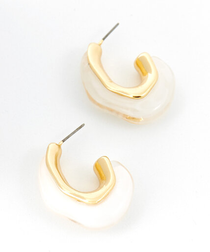 White and Gold Asymmetrical Chunky Earrings Image 2