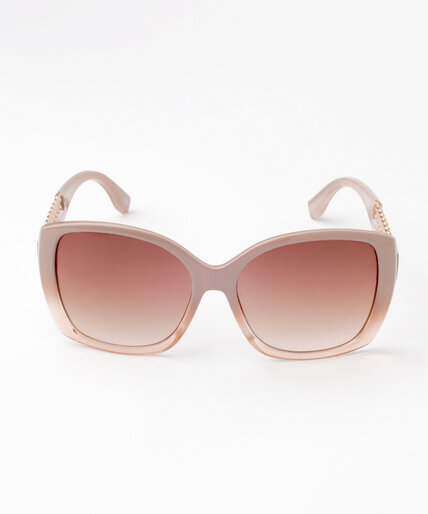 Large Square Frame Sunglasses with Gold Metal Chain Detail Image 1