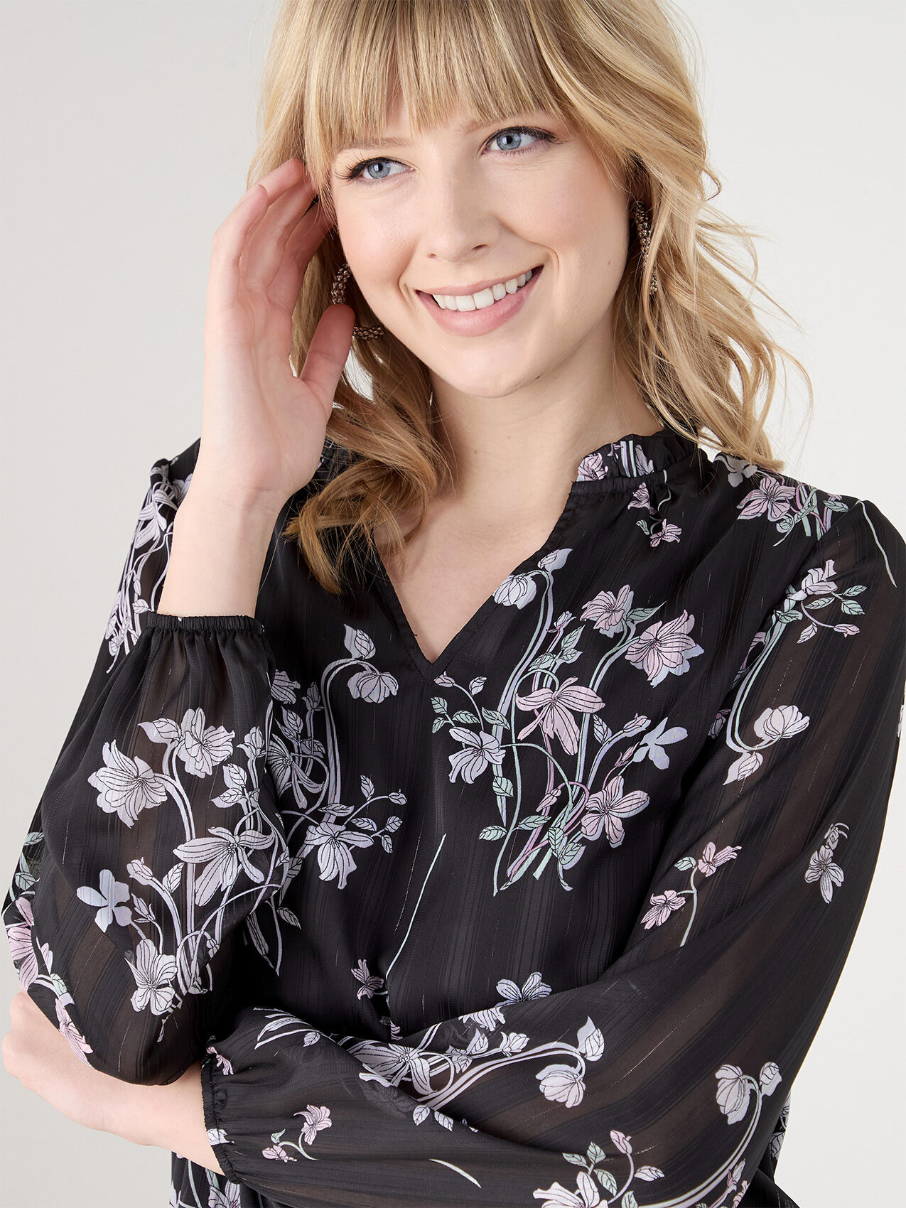 Relaxed Fit Chiffon Blouse with Ruffle Detail Cleo 4000009466