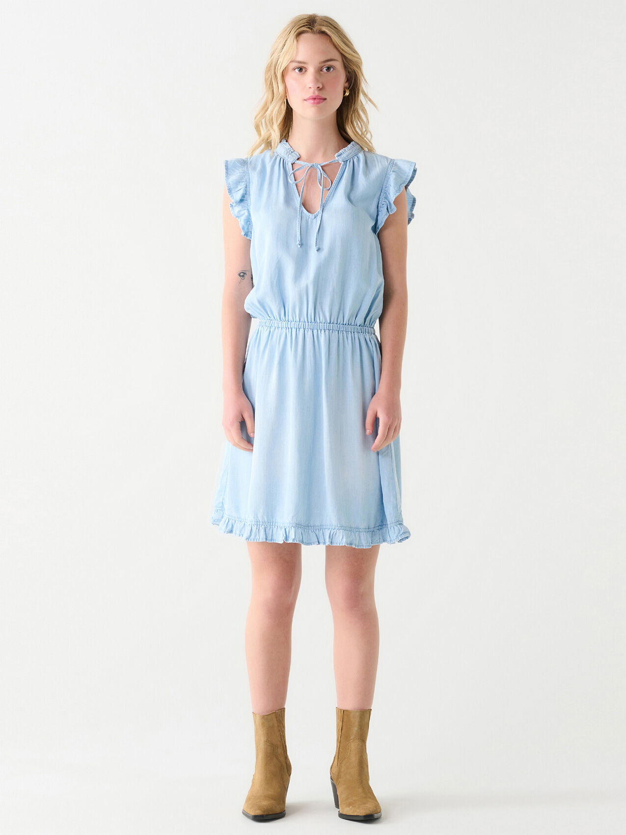 Sleeveless Ruffle Trim Mini Dress by Dex