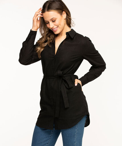 Black Cotton Linen Tunic Blouse Image 1
