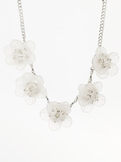Silver/White Flower Short Statement Necklace