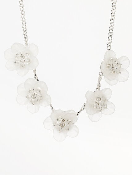 Silver/White Flower Short Statement Necklace Image 4