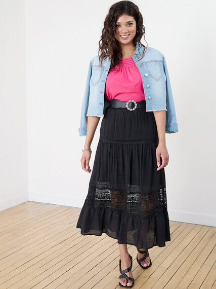 Petite Gauze Peasant Skirt with Lace Detail Image 1