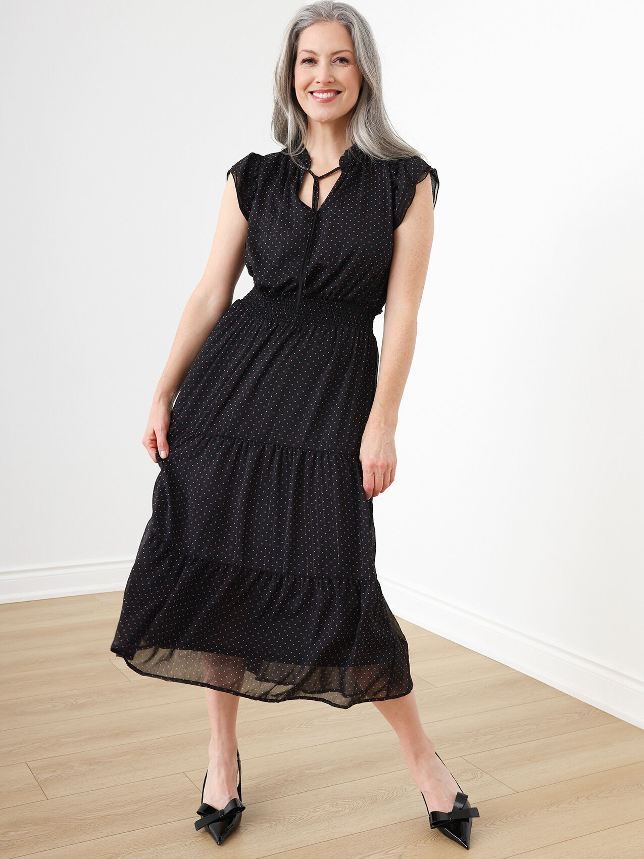 Chiffon Tiered Peasant Dress