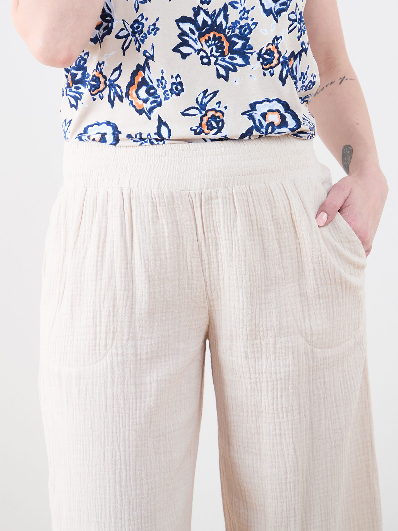 Cropped pull on crinkle pants Cleo Stone L
