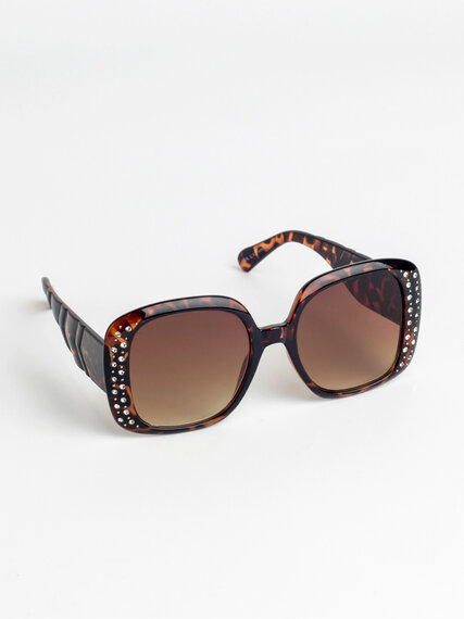Tortoise Square Frame Sunglasses with Rhinestones Image 4