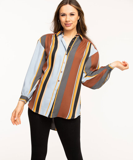 Striped Button Front Tunic Blouse Image 4