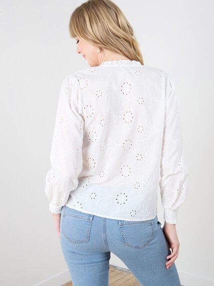 Long Sleeve Relaxed Fit Eyelet Blouse Image 6
