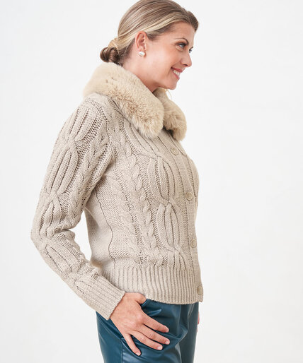 Fur Collar Cable Knit Cardigan Image 6