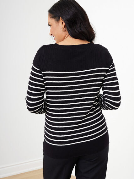 Long Sleeve Striped Pullover Sweater with Button Detail Image 4