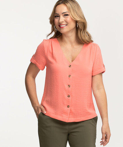 Short Sleeve Button Front Blouse Image 1