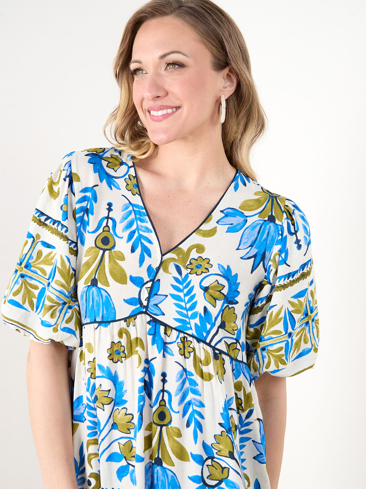 Blue green floral midi dress Cleo Blue Green L Figueroa Flower