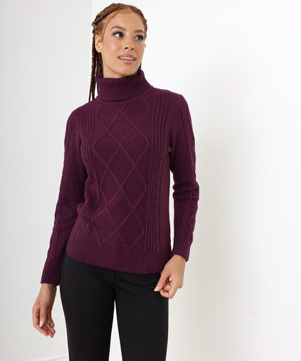 Shimmery Cable Knit Turtleneck Sweater Image 5