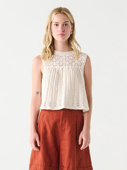 Sleeveless Cropped Pointelle Knit Top Image 1