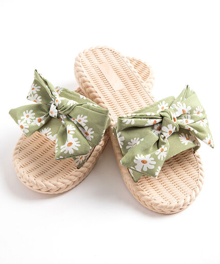 Printed Bow Slide Slippers Image 2