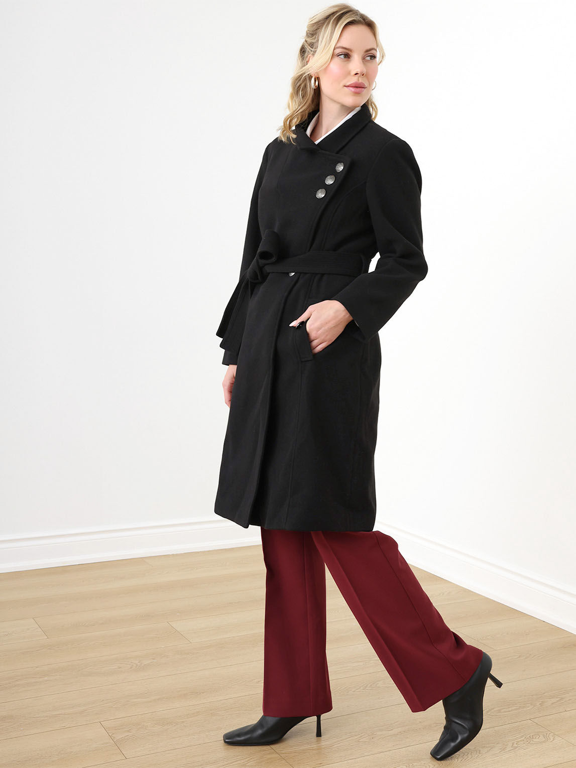 Belted Cross Over Collar Coat