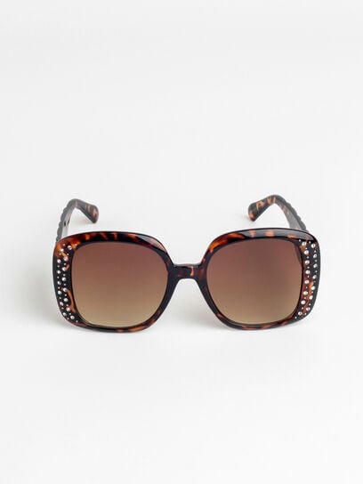 Tortoise Square Frame Sunglasses with Rhinestones
