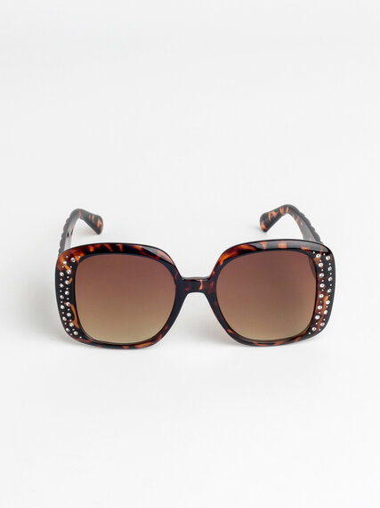 Tortoise Square Frame Sunglasses with Rhinestones Image 1