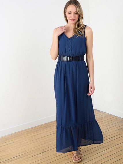 Sleeveless Maxi Dress with Lace Neck Detail by Luxology Image 1