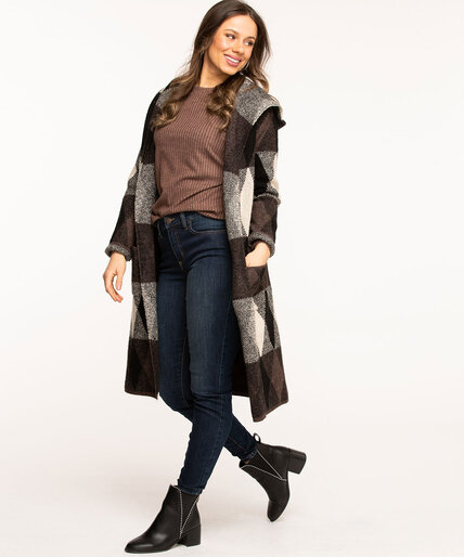 Brown Argyle Hooded Duster Cardigan Image 1