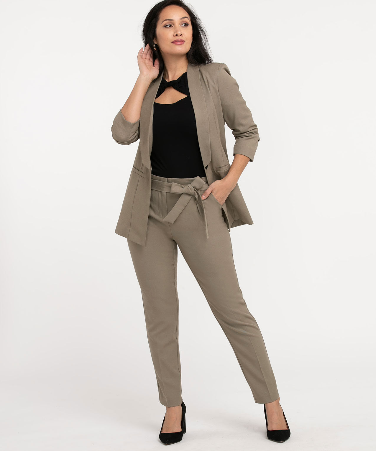 Ruched sleeve boyfriend blazer sales