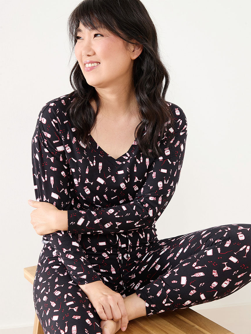 V neck pajama set hot sale