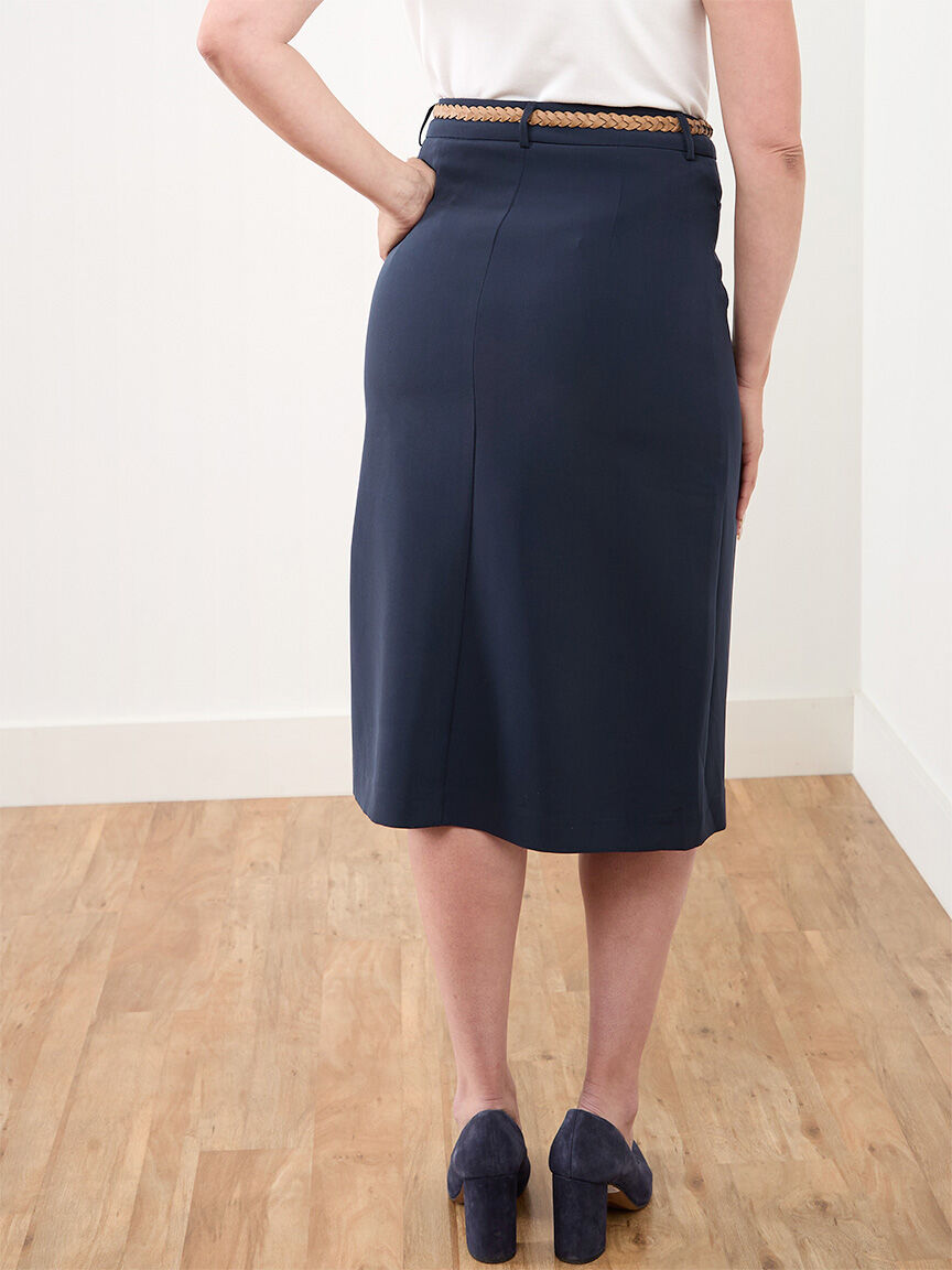 Front slit midi skirt with belt Cleo Navy 16