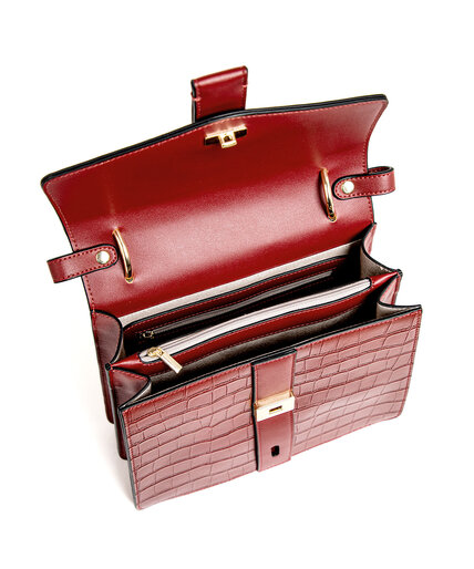 Red Croco Gold Lock Handbag Image 2