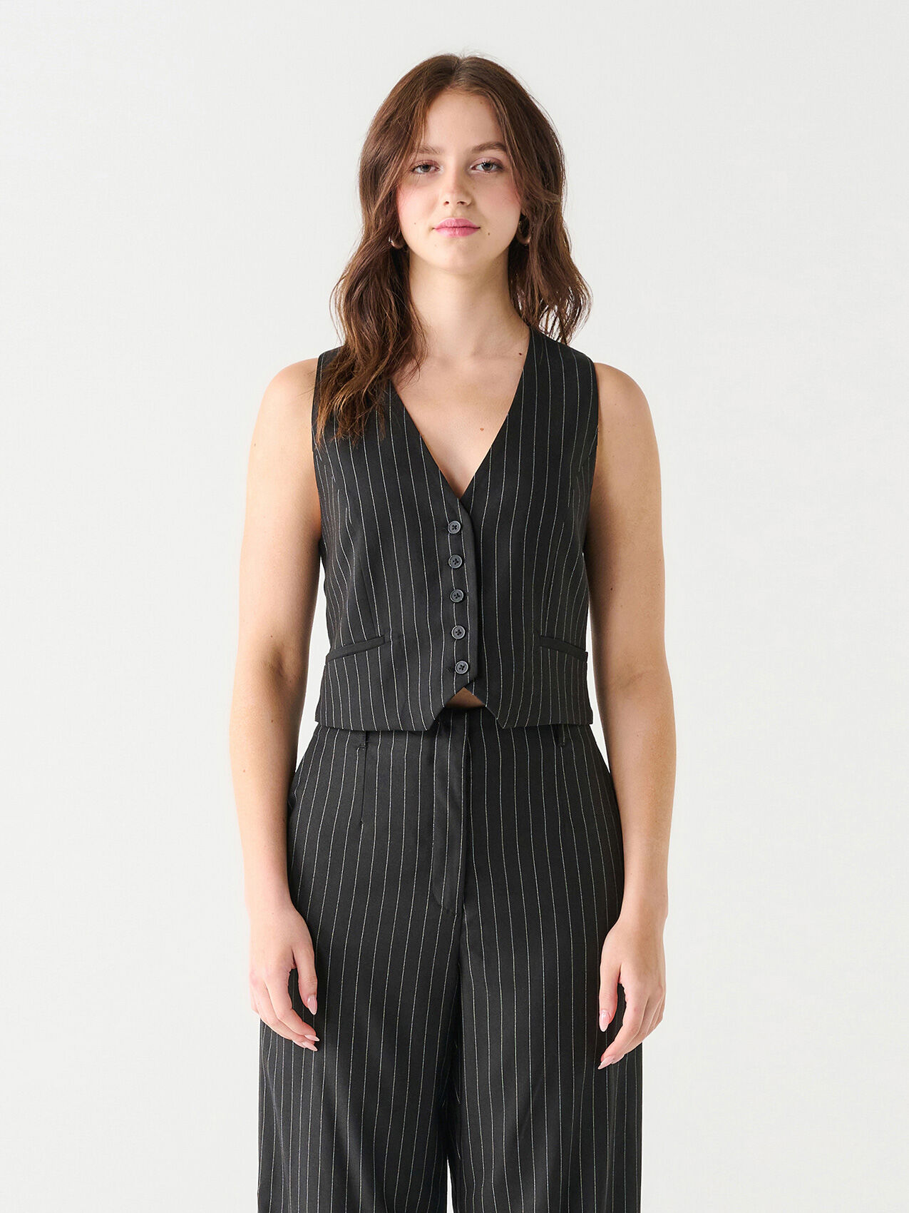 Black pinstripe vest sale