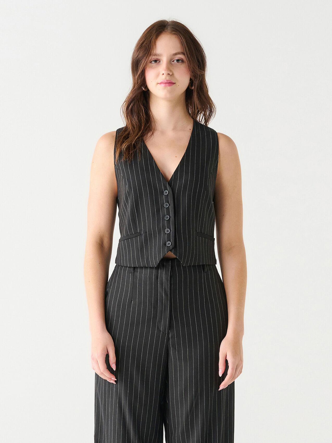 Pinstripe Button Front Vest by Black Tape