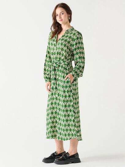 Printed Shirt Dress with Tie Waist by Black Tape