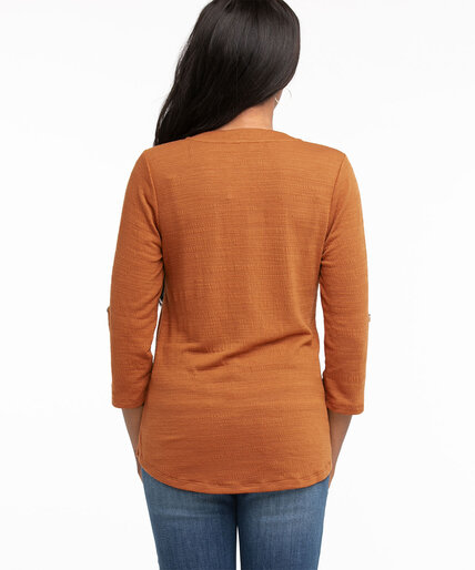 Textured Button Front 3/4 Sleeve Top Image 4