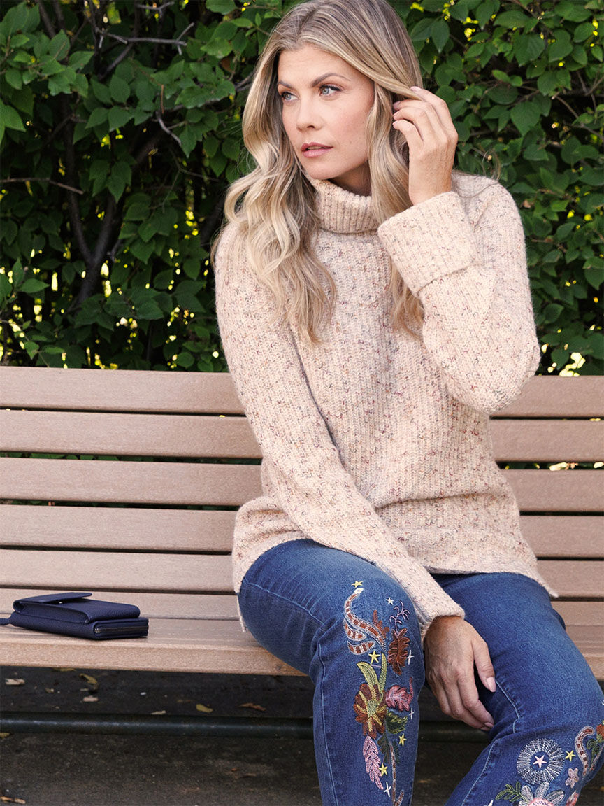 Wool blend turtleneck sweater Cleo Ivory Multi Mix XS