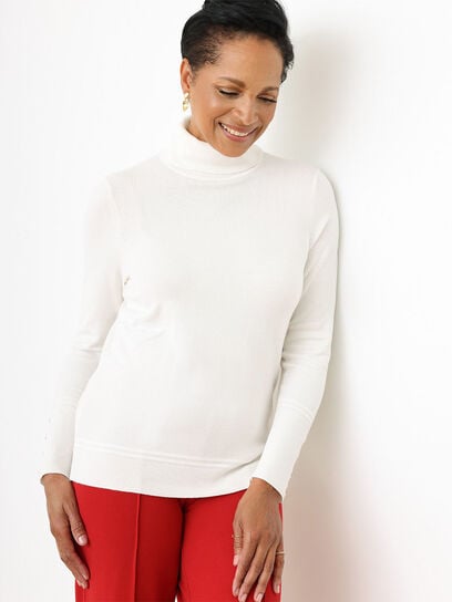 Turtleneck Sweater with Button Detail
