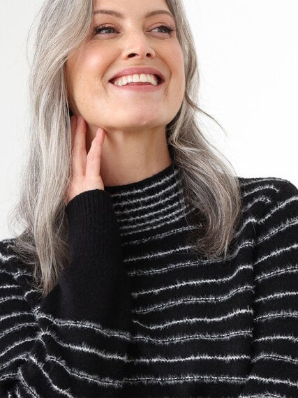 Fuzzy Stripe Mock Neck Pullover Sweater Image 2