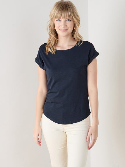 Short Cuffed Sleeve Slub Knit T-Shirt Image 5