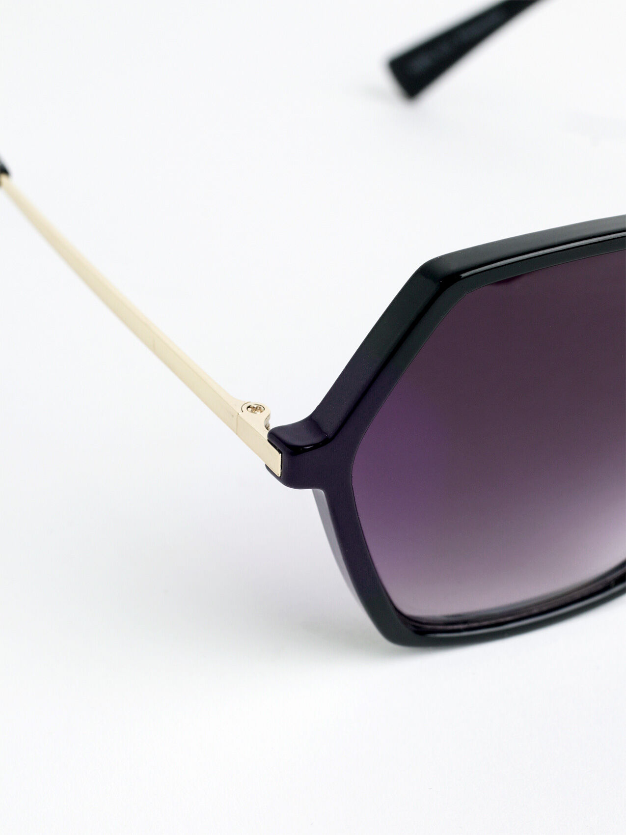 Black Hexagon Frame Sunglasses with Gold Metal Arms