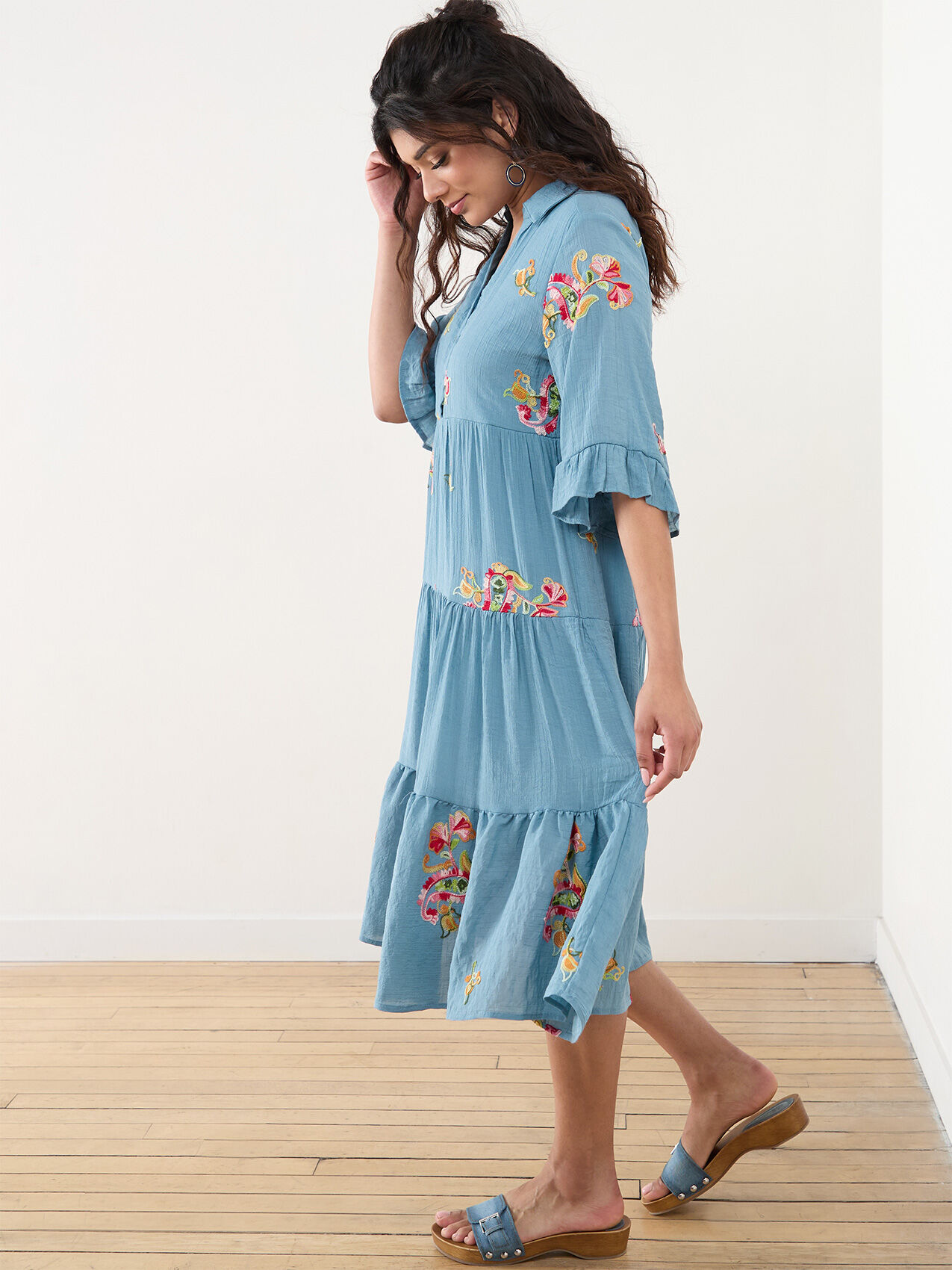 Petite Blue Floral Gauze Dress Cleo 4000011081