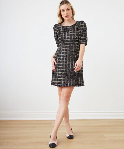 Short Sleeve Tweed A-Line Dress Image 6