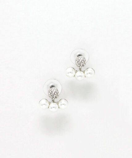 Small Silver Earrings with Pearls & Rhinestones Image 3