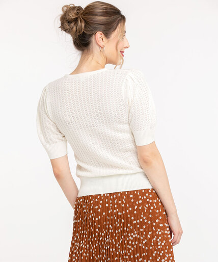 Pointelle Knit Puff Sleeve Sweater Image 3