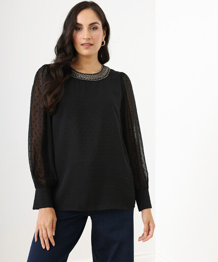 Textured Scoop Neck Beaded Blouse Image 5