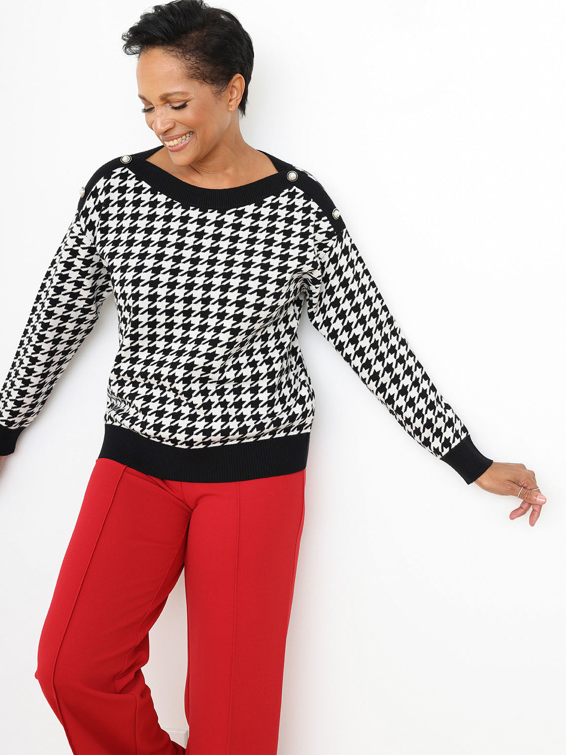 Long Sleeve Pattern Boatneck Sweater