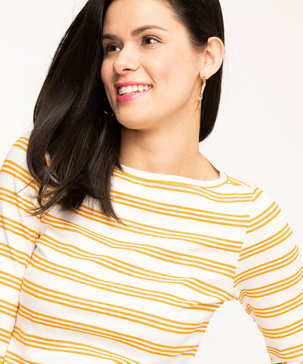 Striped 3/4 Sleeve Boat Neck Tee Image 1