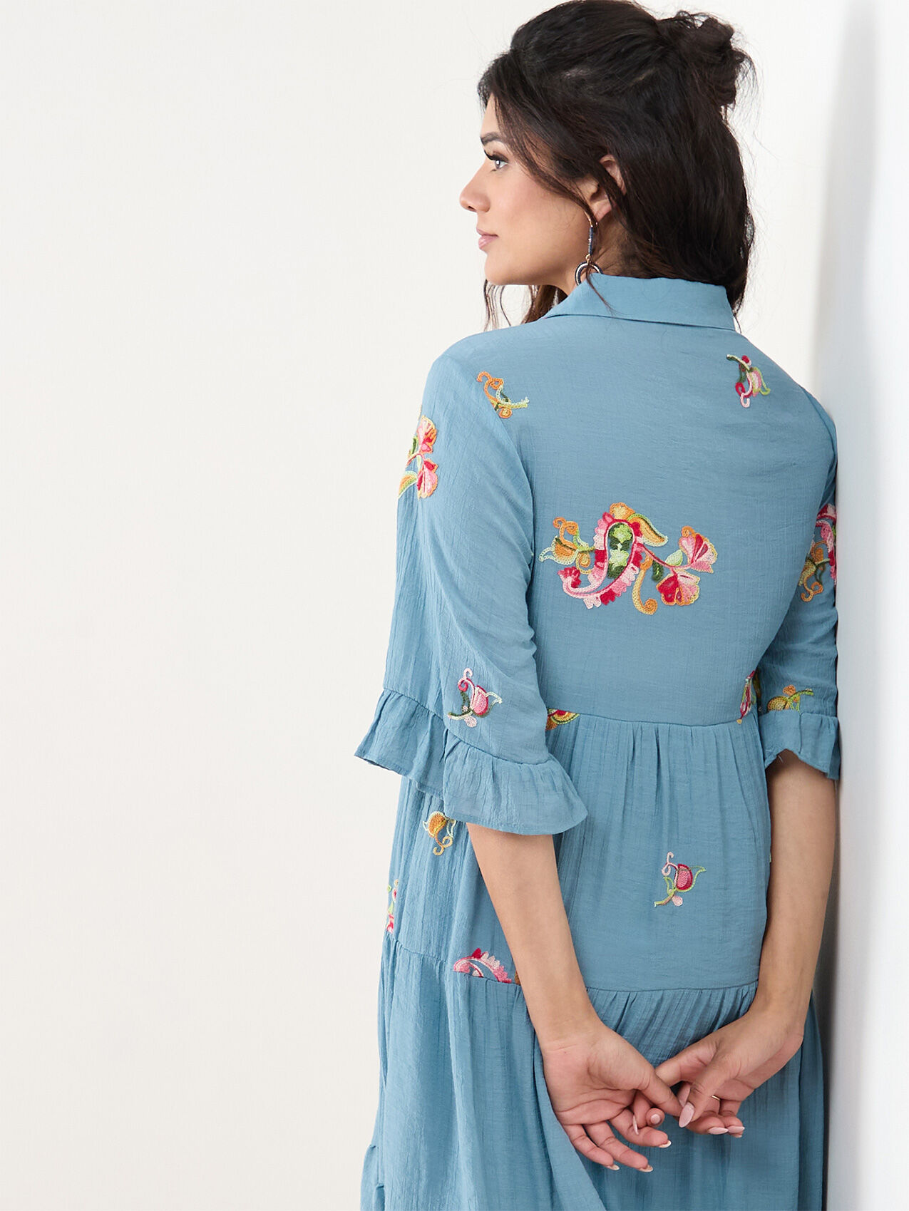 Petite Blue Floral Gauze Dress Cleo 4000011081